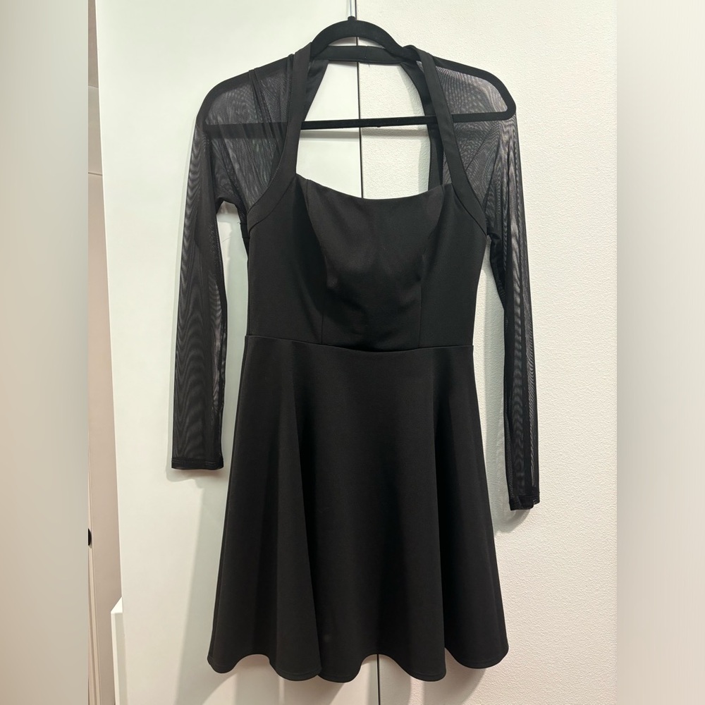 Black mesh long sleeve dress